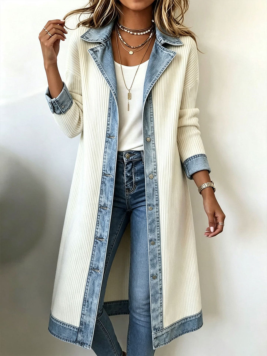 VALMORIE | Cardigan Long Maille et Denim pour Femme Chloé