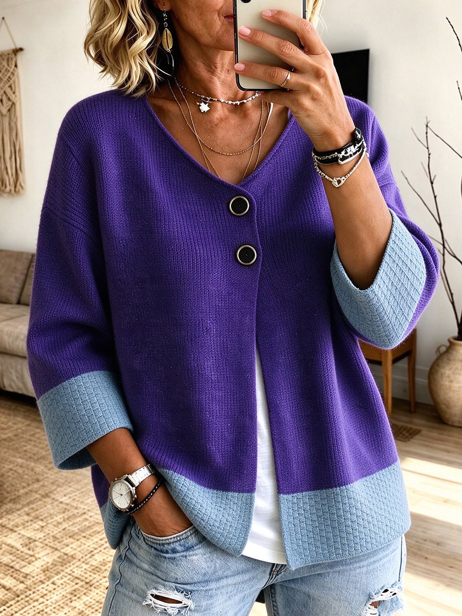 Jennifer | Cardigan en maille à blocs de couleurs - Violet