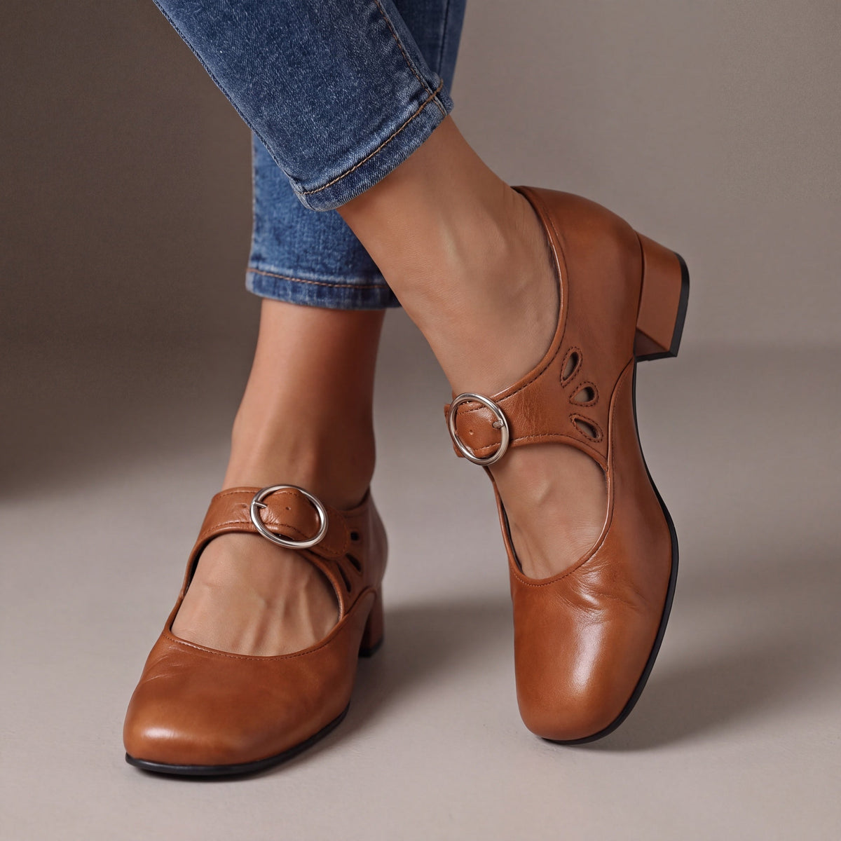 VALMORIE | Babies en Cuir à Talon pour Femme Véronique