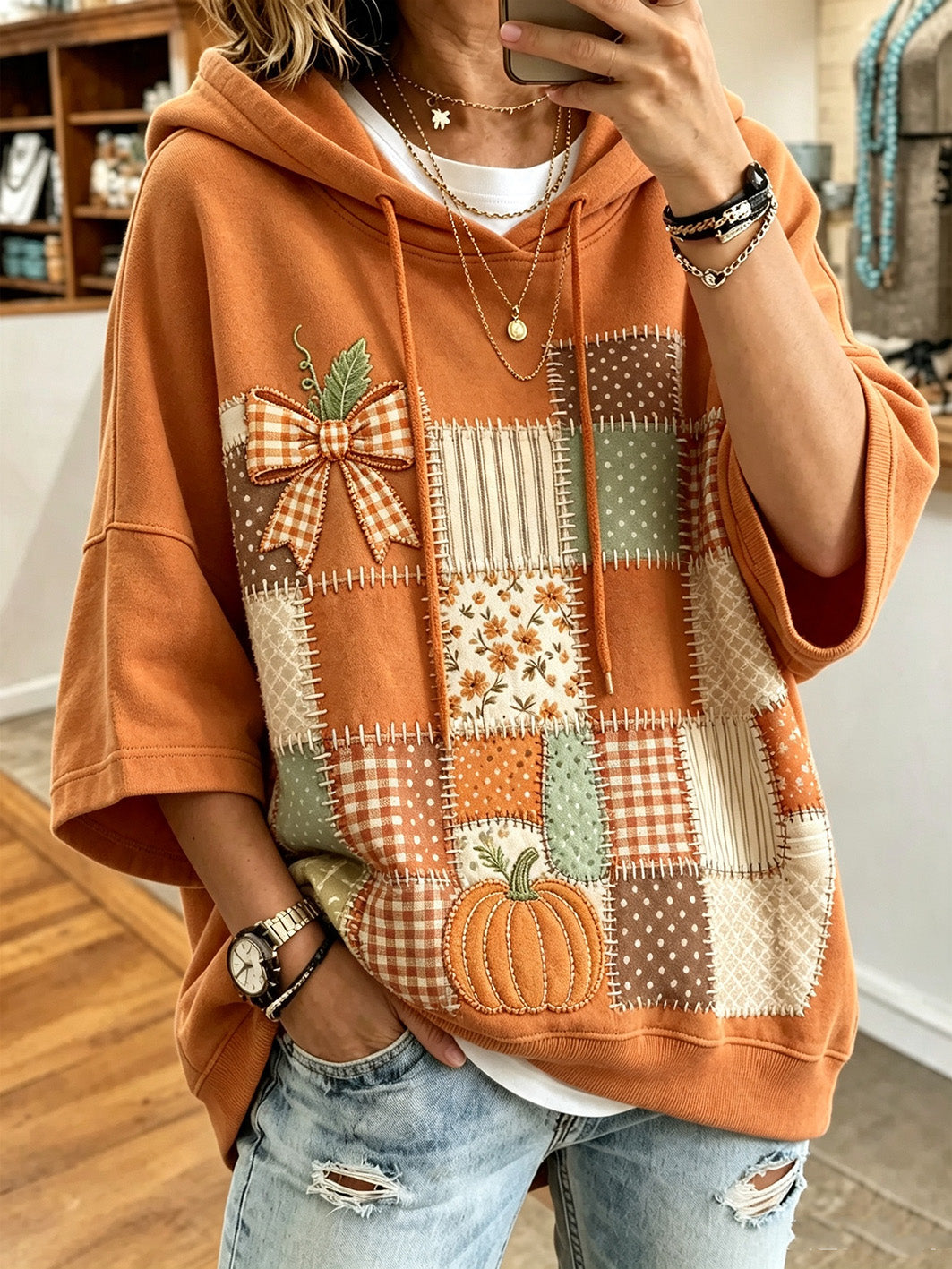 Larisa | Sweat à capuche oversize à imprimé automnal