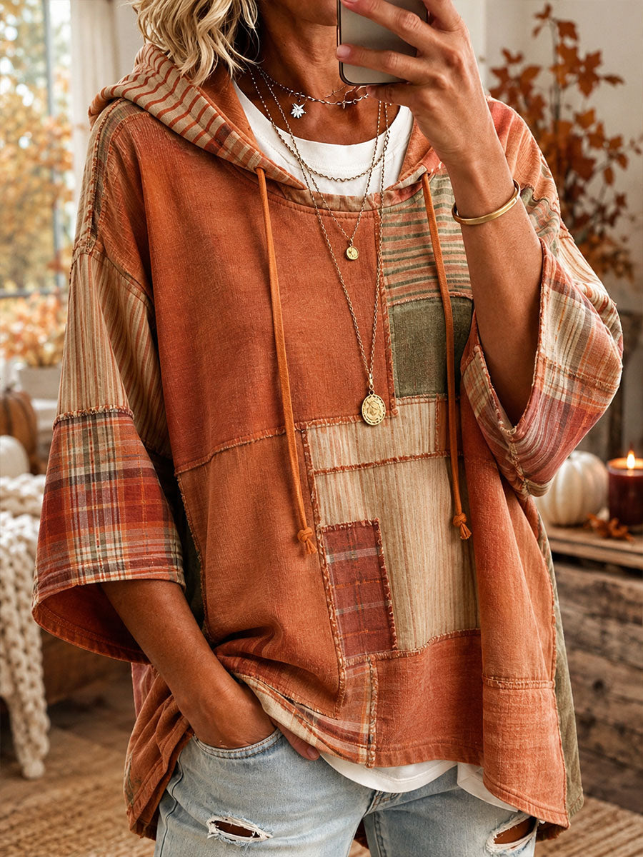 Sorina | Sweat à capuche oversize en patchwork aux tons automnaux