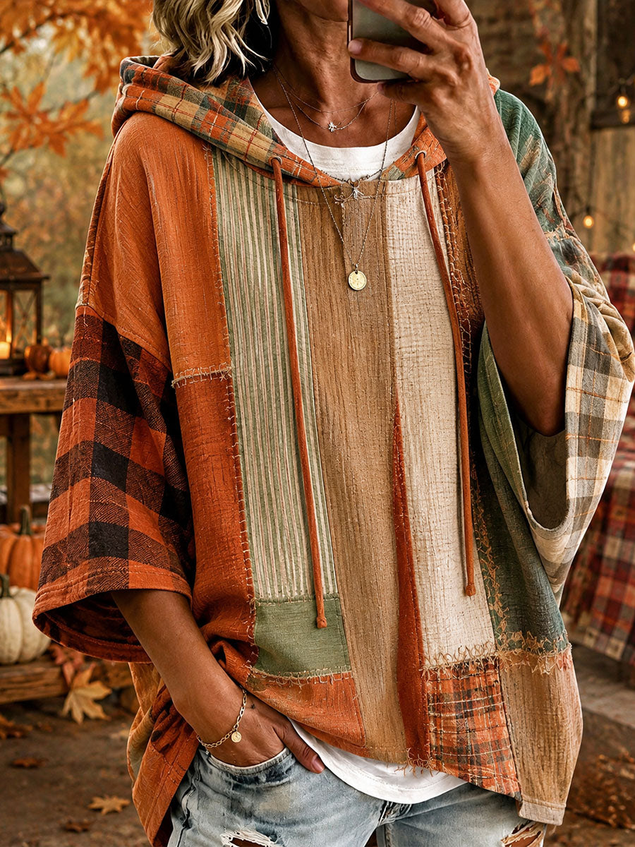 Andrea | Sweat à capuche oversize en patchwork aux tons automnaux