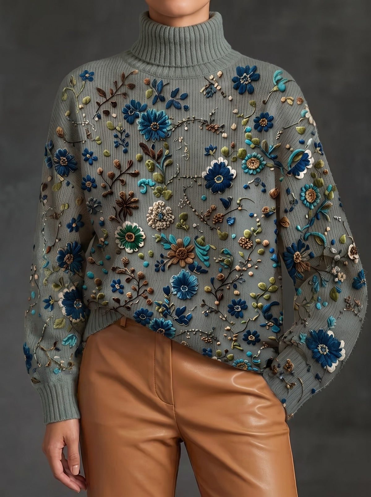 Elena | Pull à col roulé orné de broderies florales