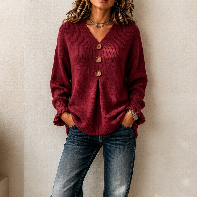 Brunella | Pull en maille à col V – Bordeaux
