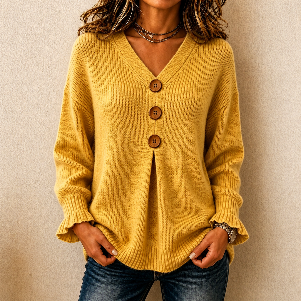 Brunella | Pull en maille à col V – Jaune